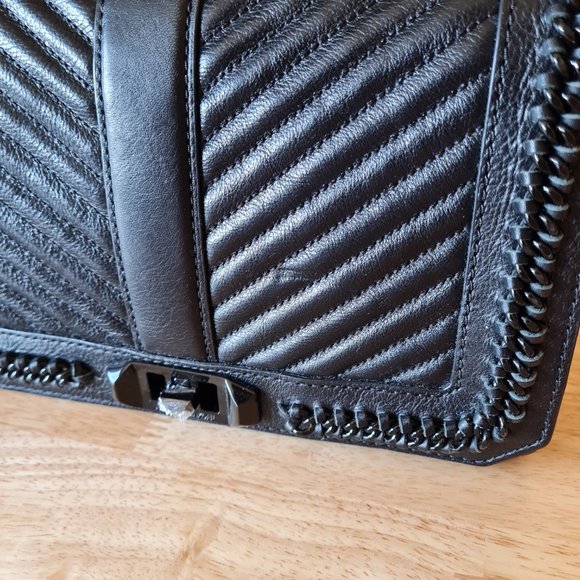 New Rebecca Minkoff Black Chevron Quilted Love Crossbody Leather Chain Handbag - Picture 6 of 8